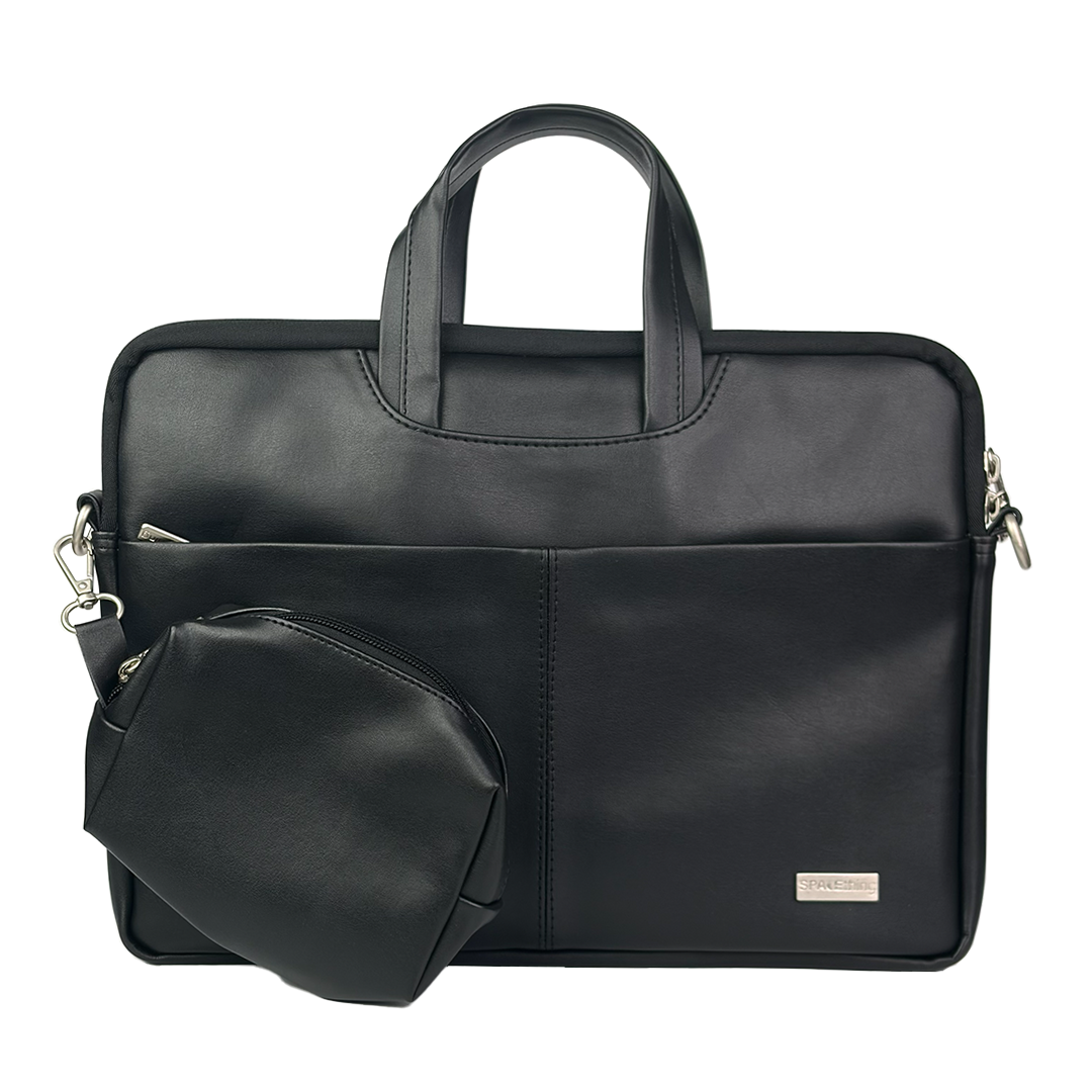 Spacething Helios Leather Laptop Bag - Black