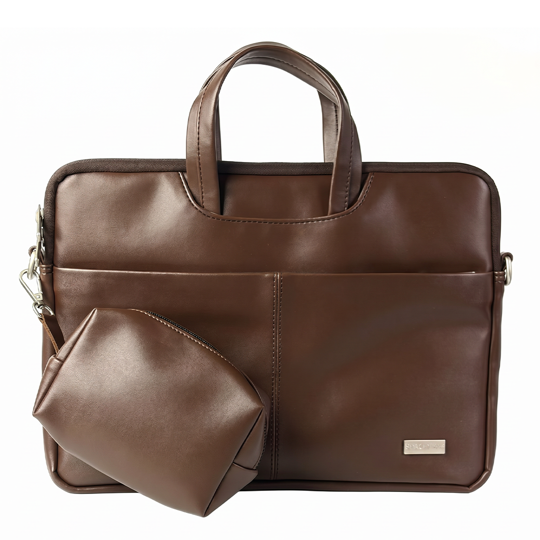 Spacething Helios Leather Laptop Bag - Brown