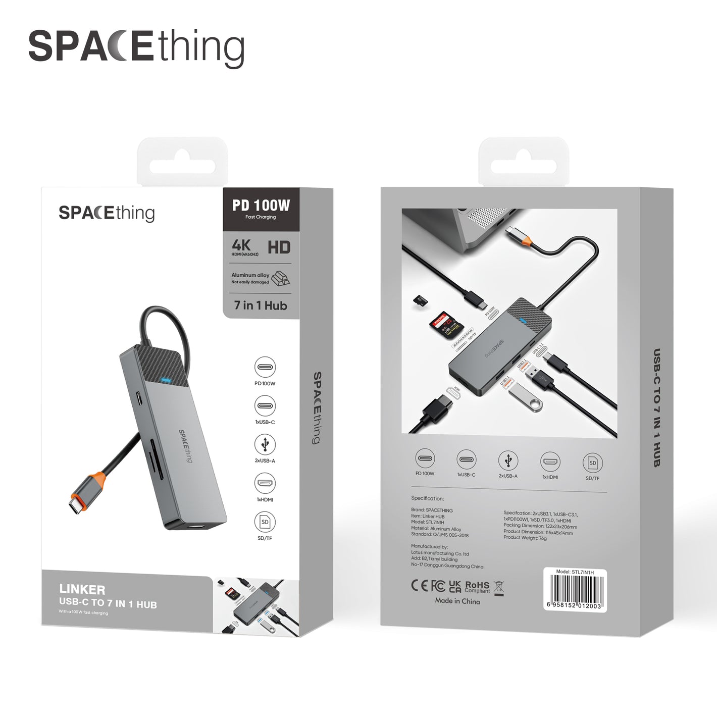 Spacething Linker USB-C Hub Series Grey 7-in-1