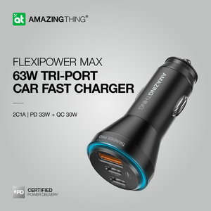 FlexiPower Max 63W Tri-port Car Fast Charger