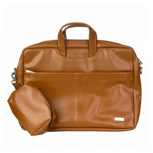 Spacething Helios Leather Laptop Bag - Tan Brown