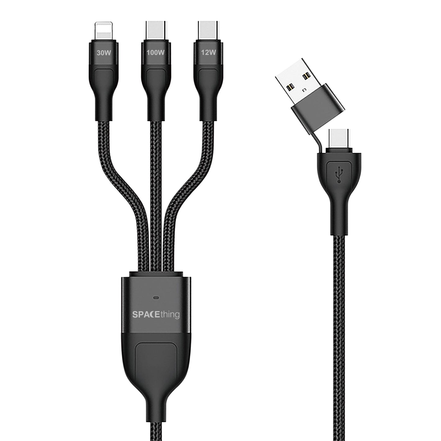 SPACETHING TOUGH PRO 5 IN 1 CHARGING CABLE USB + C TO 2 USB - C & 8 PIN COLOUR -BLACK