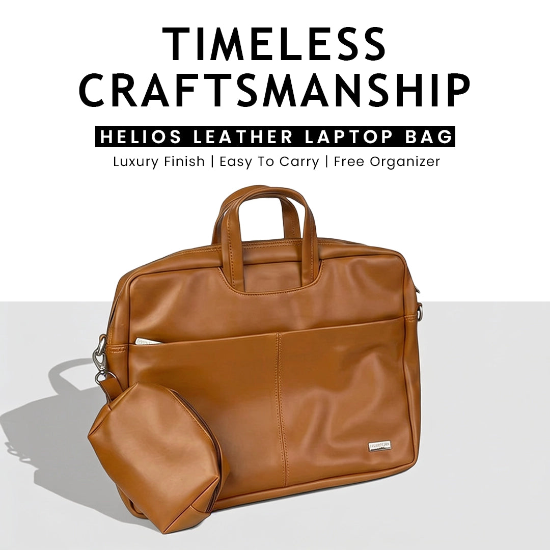 Spacething Helios Leather Laptop Bag With Free Tech Organiser Pouch - Brown