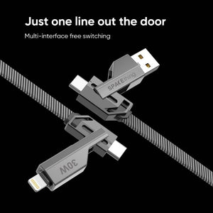 SPACETHING SPEED PRO 4 IN 1 CABLE USB-A + C TO USB-C & 8 PIN 1.5 MTR COLOUR - BLACK