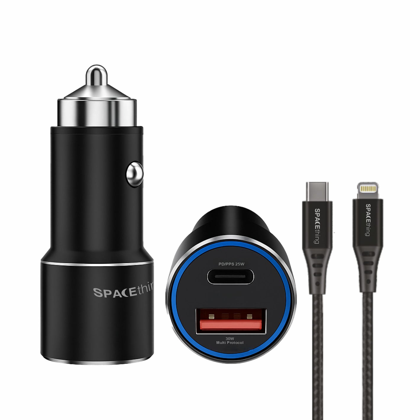 Spacething Speedo Car Charger 55W (with USB-C to Lightning Cable) Colour - Black