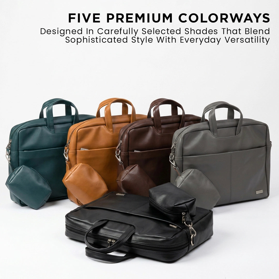 Spacething Helios Leather Laptop Bag With Free Tech Organiser Pouch - Brown