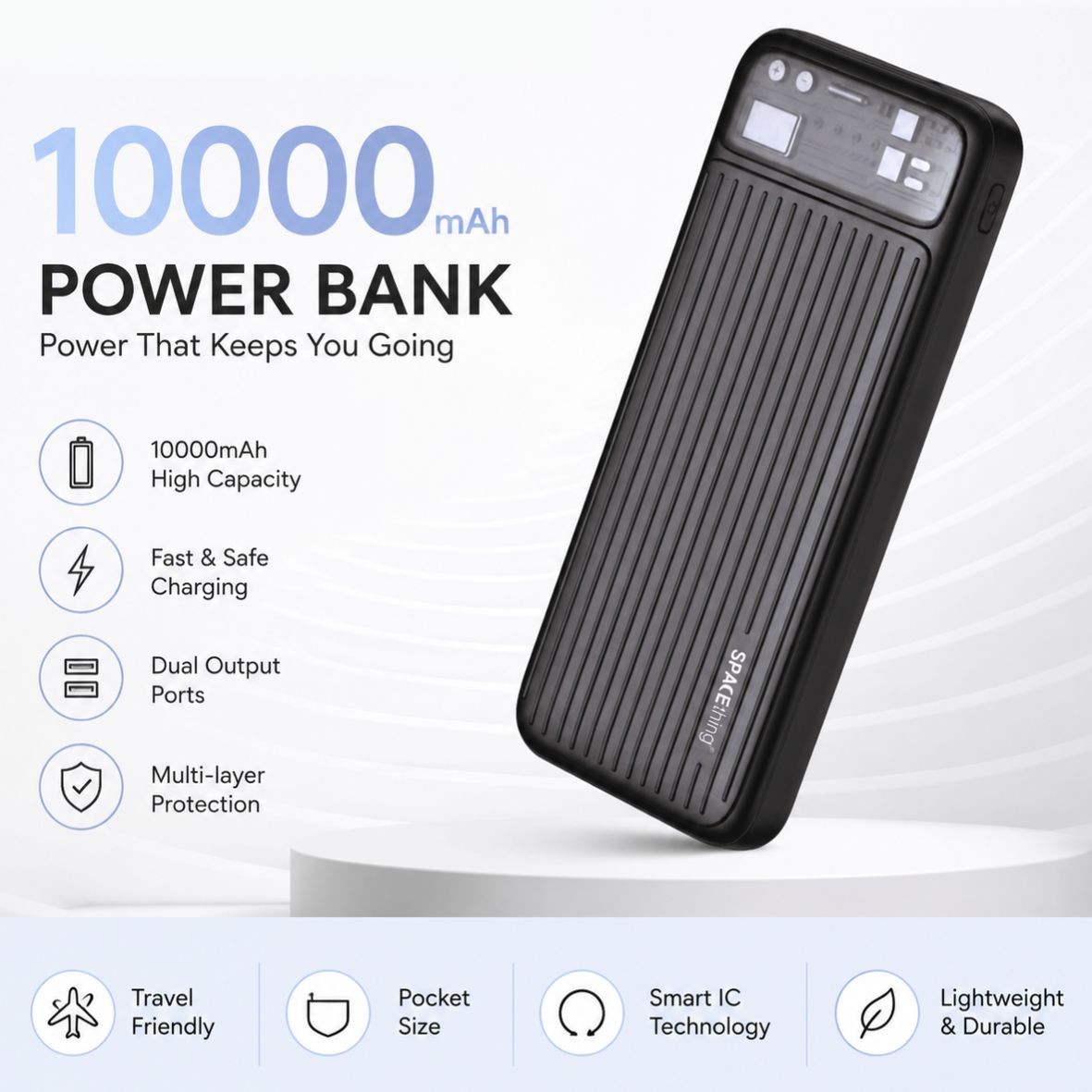 Spacething ASTON 10000mAh Power Bank (Black)