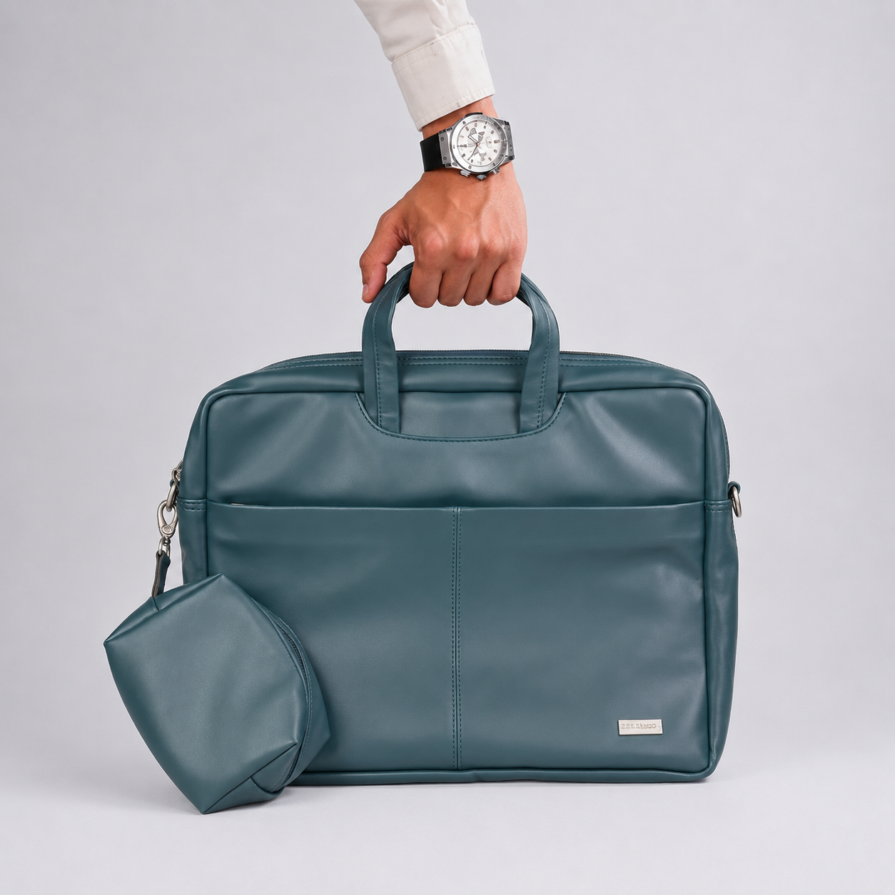 Spacething Helios Leather Laptop Bag With Free Tech Organiser Pouch - Blue