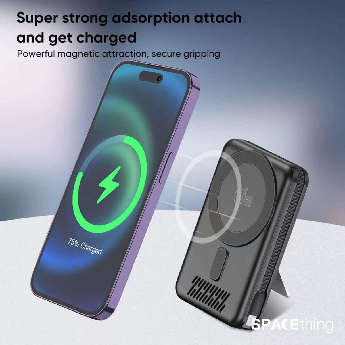 Spacething Marbella 10,000mAh Qi2 Magnetic Wireless Power Bank with Stand - Black