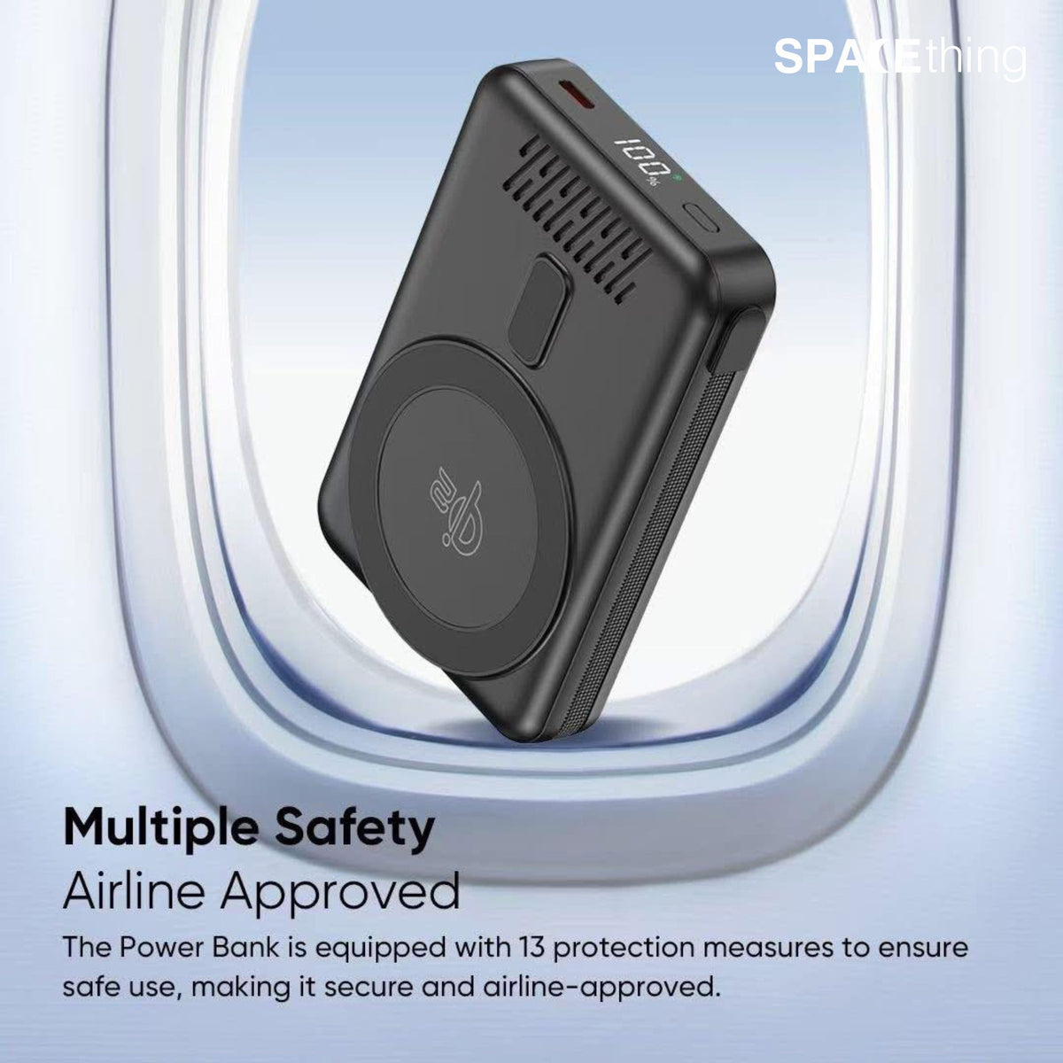 Spacething Marbella 10,000mAh Qi2 Magnetic Wireless Power Bank with Stand - Black