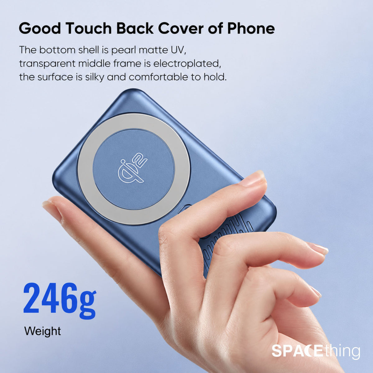 Spacething Marbella 10,000mAh Qi2 Magnetic Wireless Power Bank with Stand - Blue