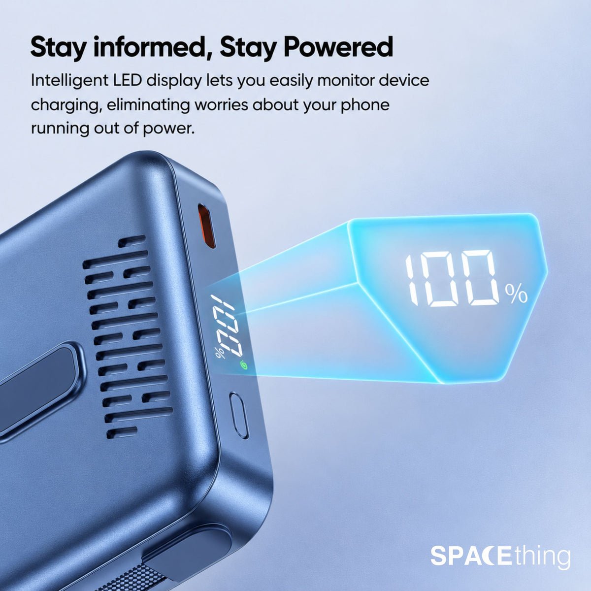 Spacething Marbella 10,000mAh Qi2 Magnetic Wireless Power Bank with Stand - Blue