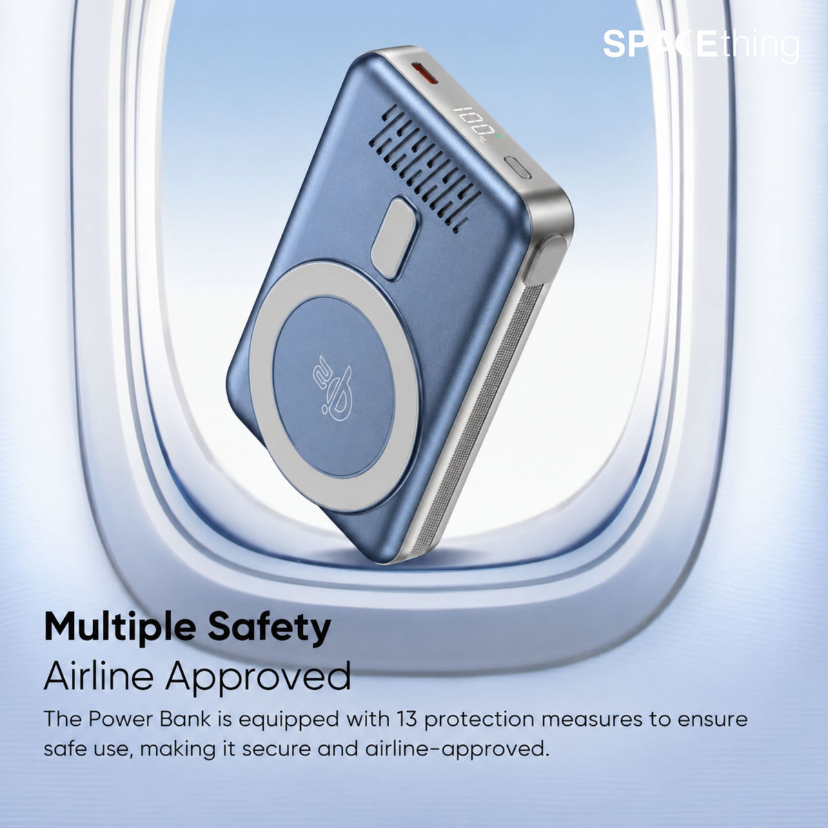Spacething Marbella 10,000mAh Qi2 Magnetic Wireless Power Bank with Stand - Blue