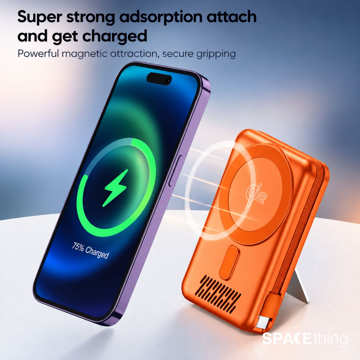 Spacething Marbella 10,000mAh Qi2 Magnetic Wireless Power Bank with Stand - Orange