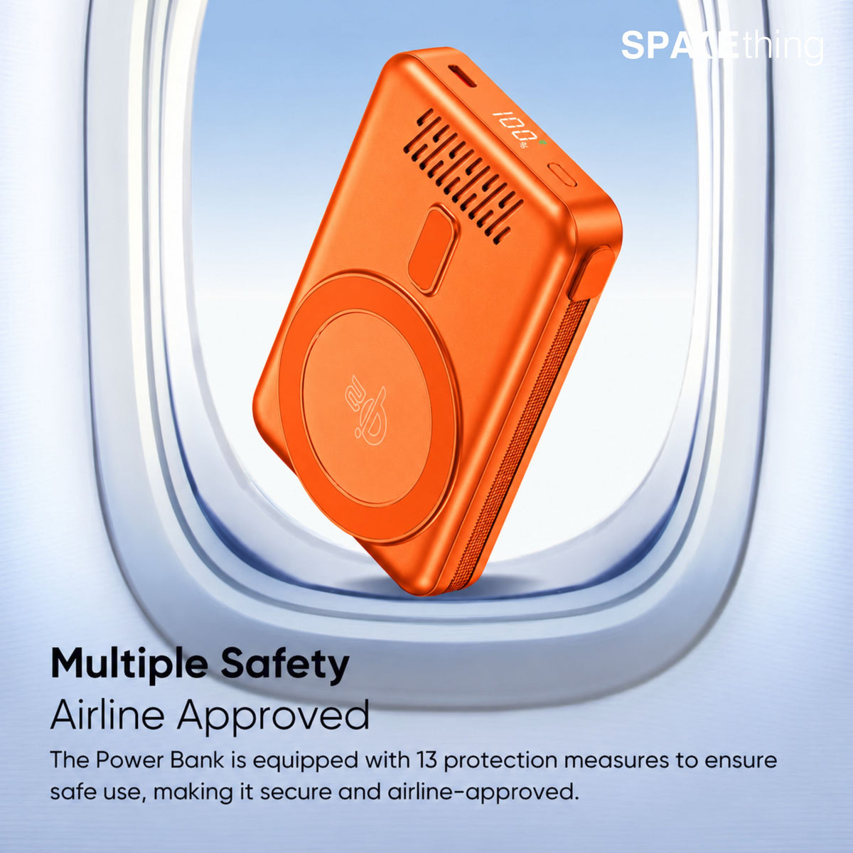 Spacething Marbella 10,000mAh Qi2 Magnetic Wireless Power Bank with Stand - Orange