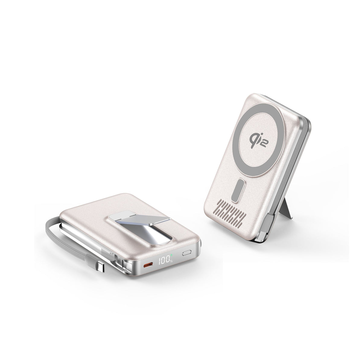 Spacething Marbella 10,000mAh Qi2 Magnetic Wireless Power Bank with Stand - Silver