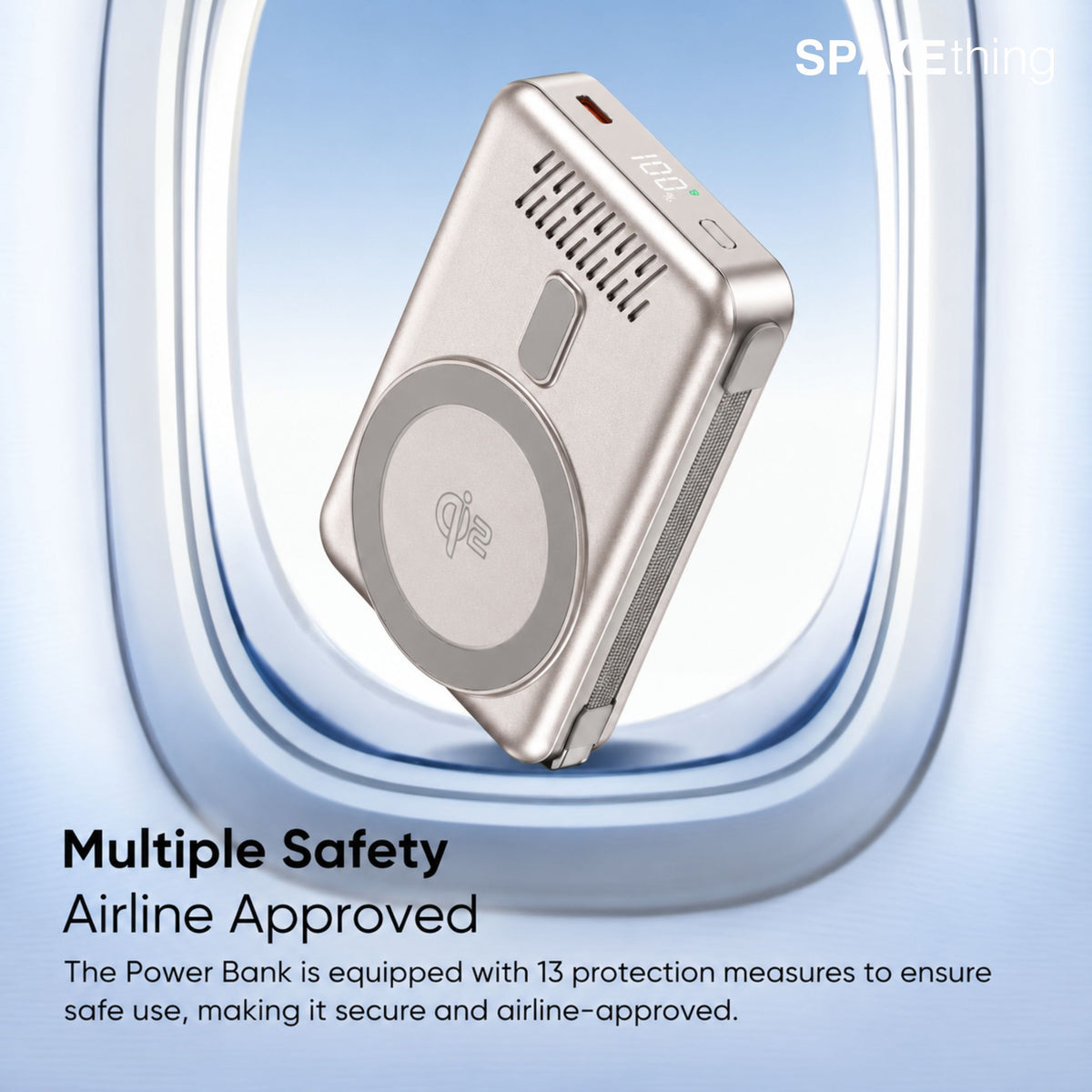 Spacething Marbella 10,000mAh Qi2 Magnetic Wireless Power Bank with Stand - Silver