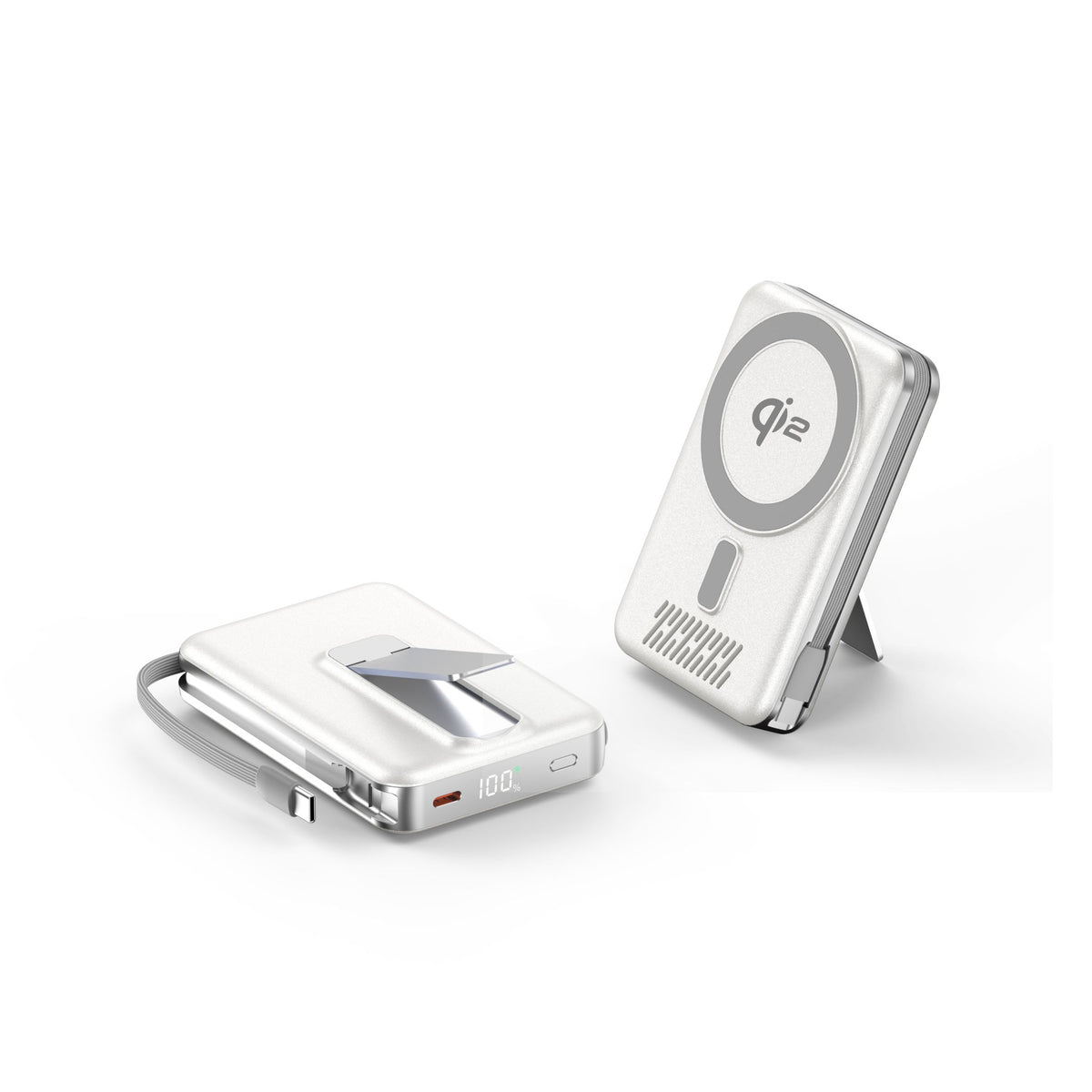 Spacething Marbella 10,000mAh Qi2 Magnetic Wireless Power Bank with Stand - White