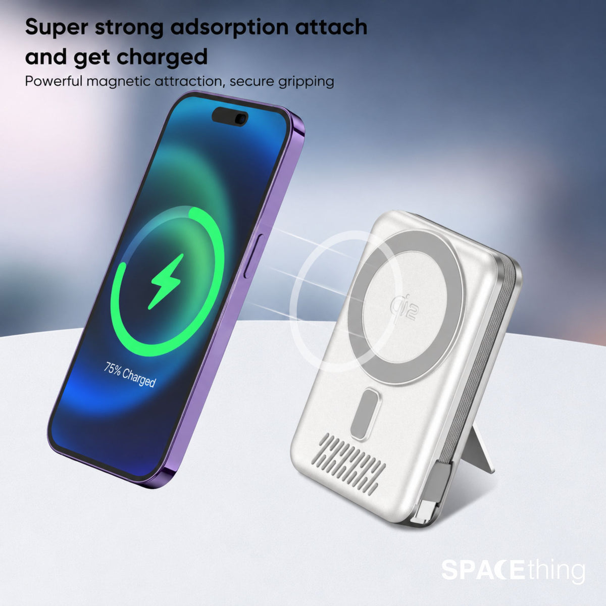 Spacething Marbella 10,000mAh Qi2 Magnetic Wireless Power Bank with Stand - White