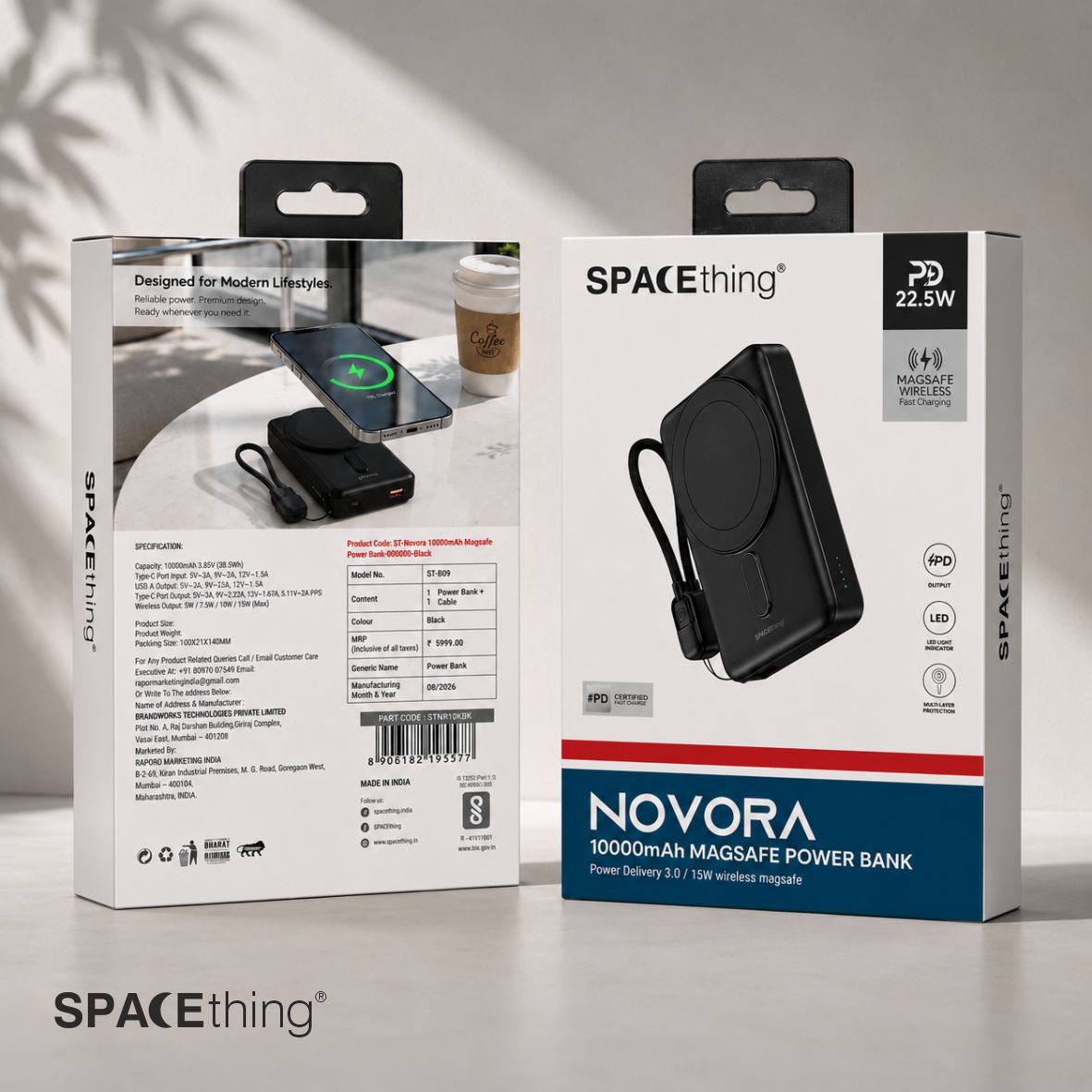 Spacething Novora 10000mAh Power Bank (Black)