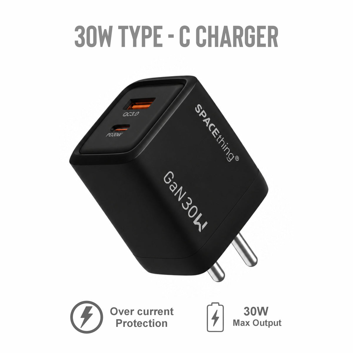 Spacething Prime GaN 30W 1A1C Fast Charger (Black)