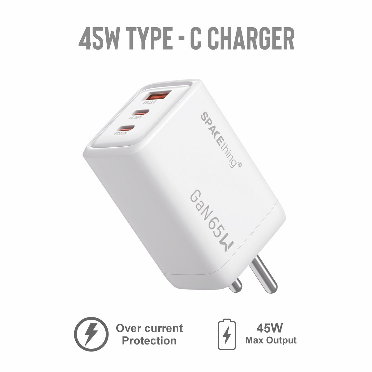 Spacething Prime GaN 65W 2C1A Fast Charger (White)