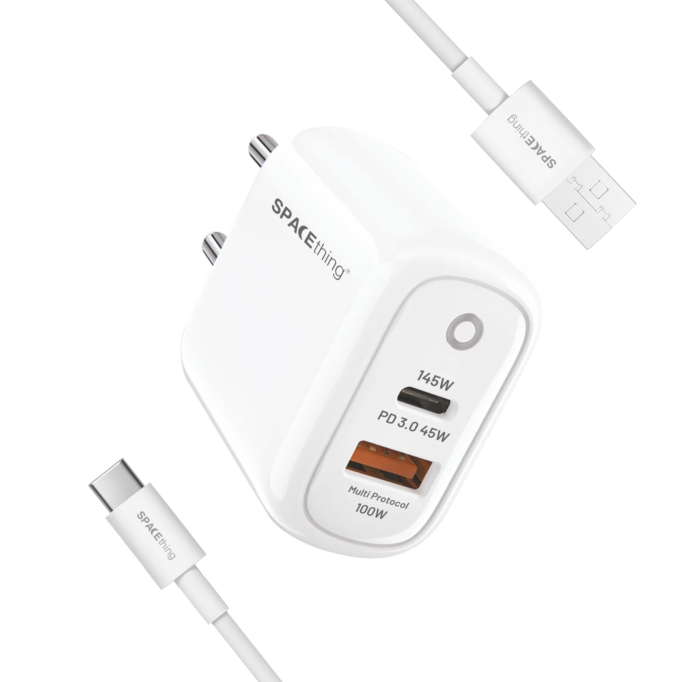 Spacething Rapid 145 Wall Charger – 145W Dual USB to C Cables  Colour - White
