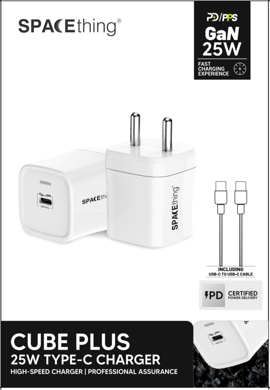 SPACEthing Cube Plus Gan  25 W wall charger + C TO C Cable