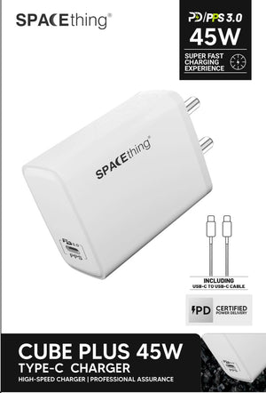 SPACEthing CUBE PLUS 45W PD-PPS TYPE-C CHARGER with PD Cable