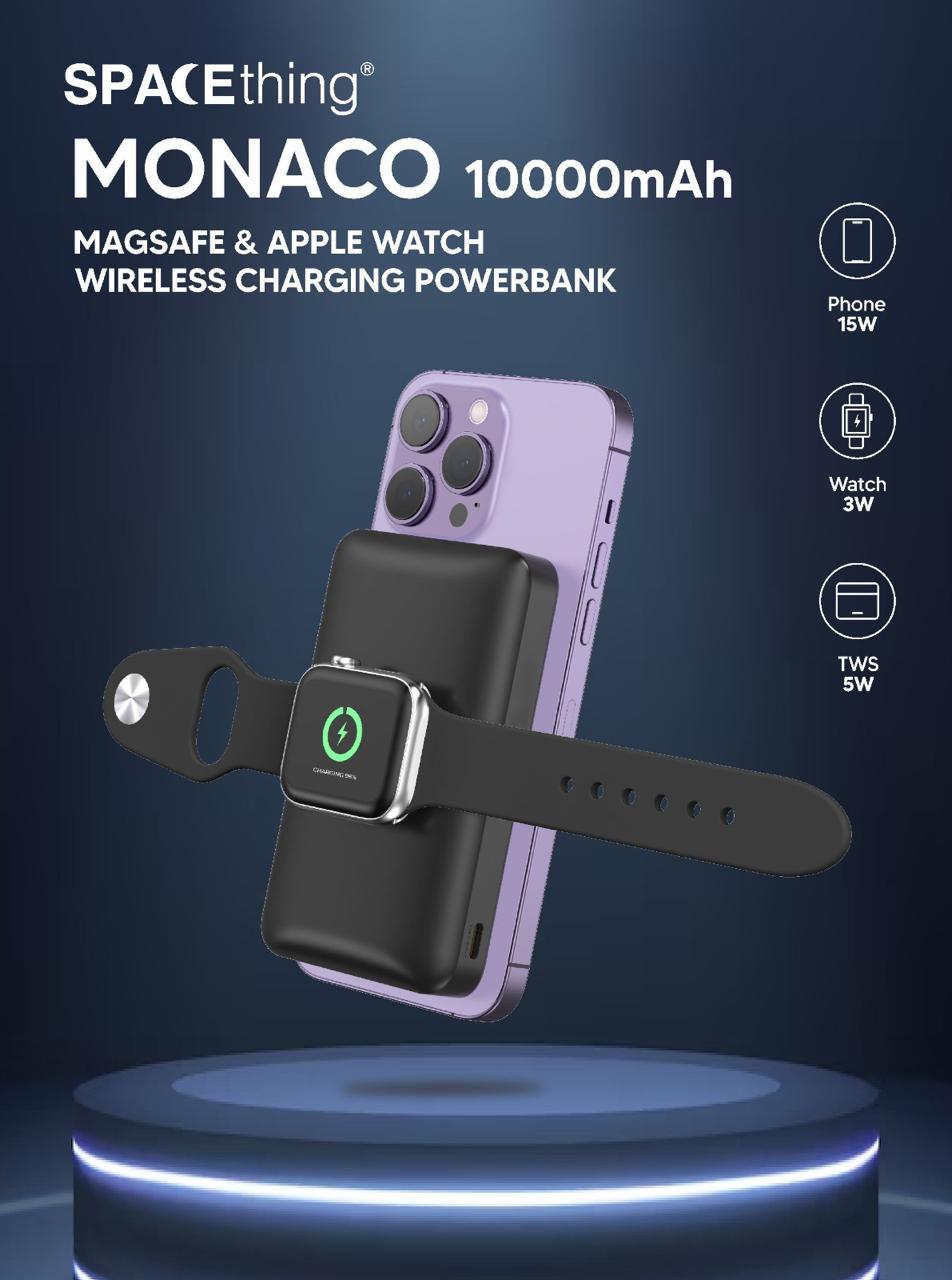 SPACETHING MONACO 10000Mah MAGSAFE APPLE WATCH WIRELESS CHARGING POWER BANK COLOUR BLACK