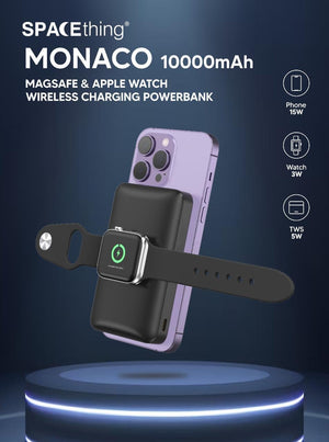 SPACETHING MONACO 10000Mah MAGSAFE & APPLE WATCH WIRELESS CHARGING POWER BANK COLOUR - BLACK