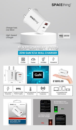 SPACETHING EXPLORER PRO 20W GAN 1C1A WALL CHARGER
