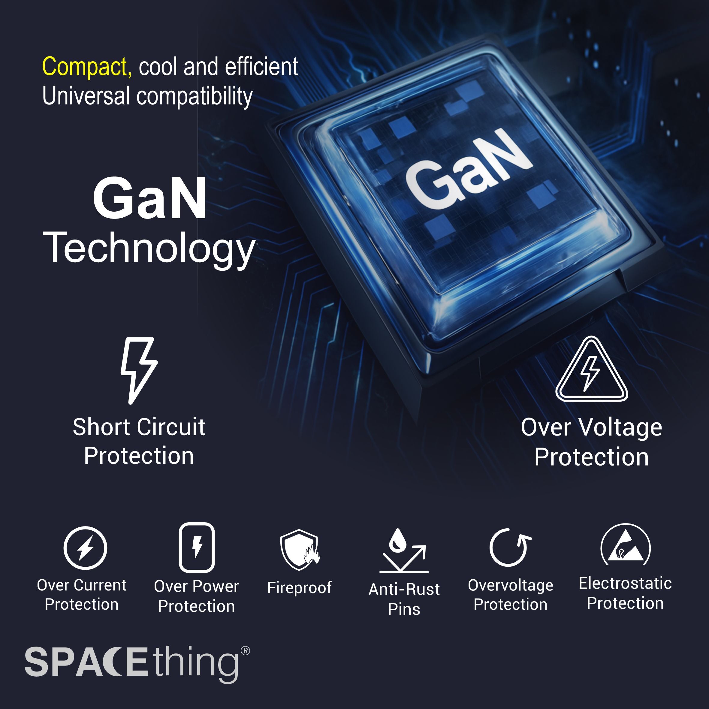 Spacething 35W GaN World Travel Charger (2C+2A) UK, EU, US, AUS Colour - BLACK