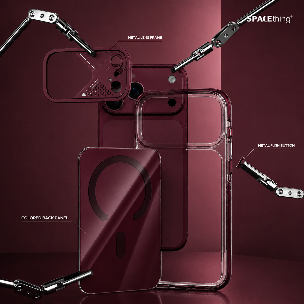 Spacething Defender MagSafe Case for iPhone 18 Pro  - Dark Cherry