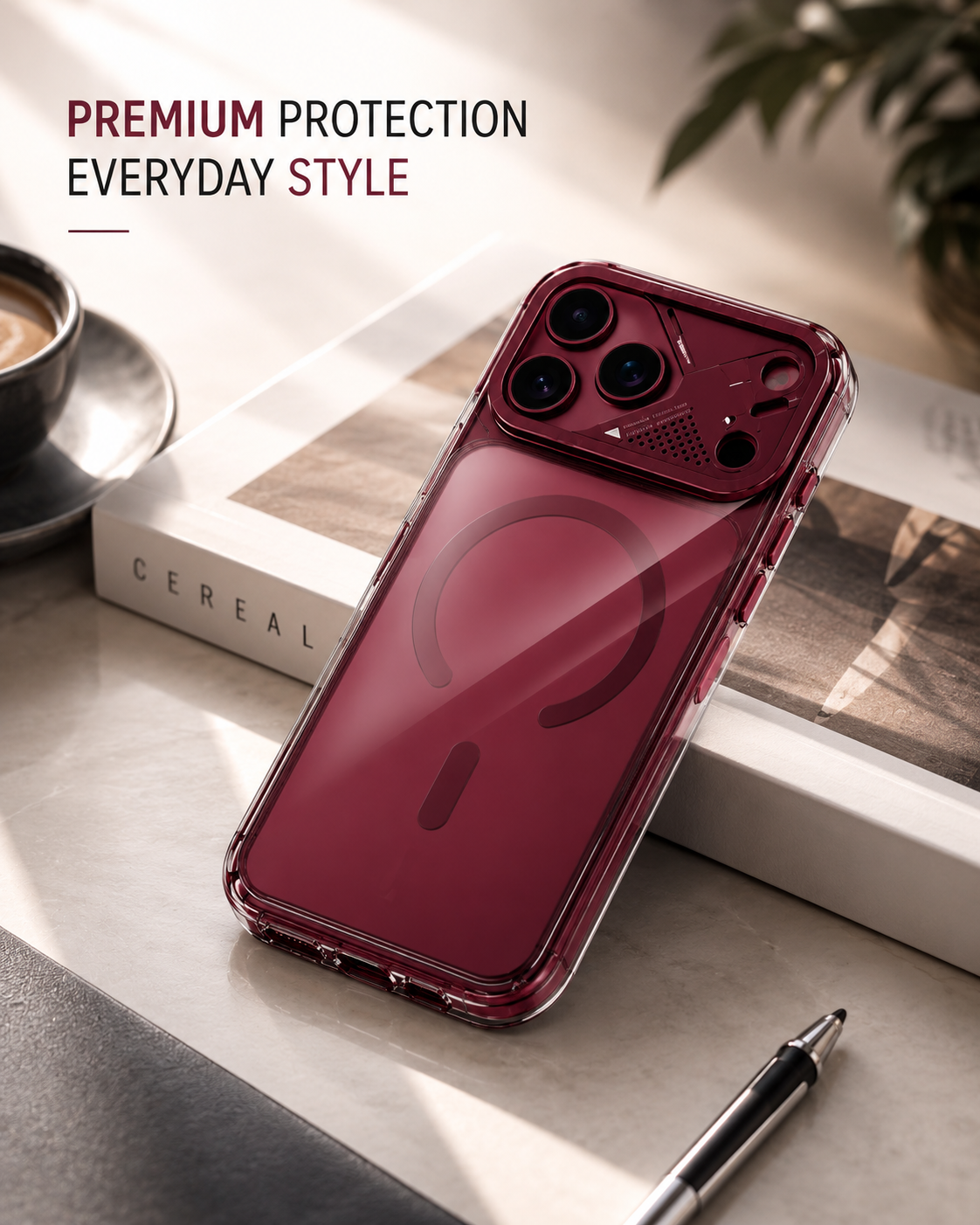 Spacething Defender MagSafe Case for iPhone 18 Pro Max - Dark Cherry