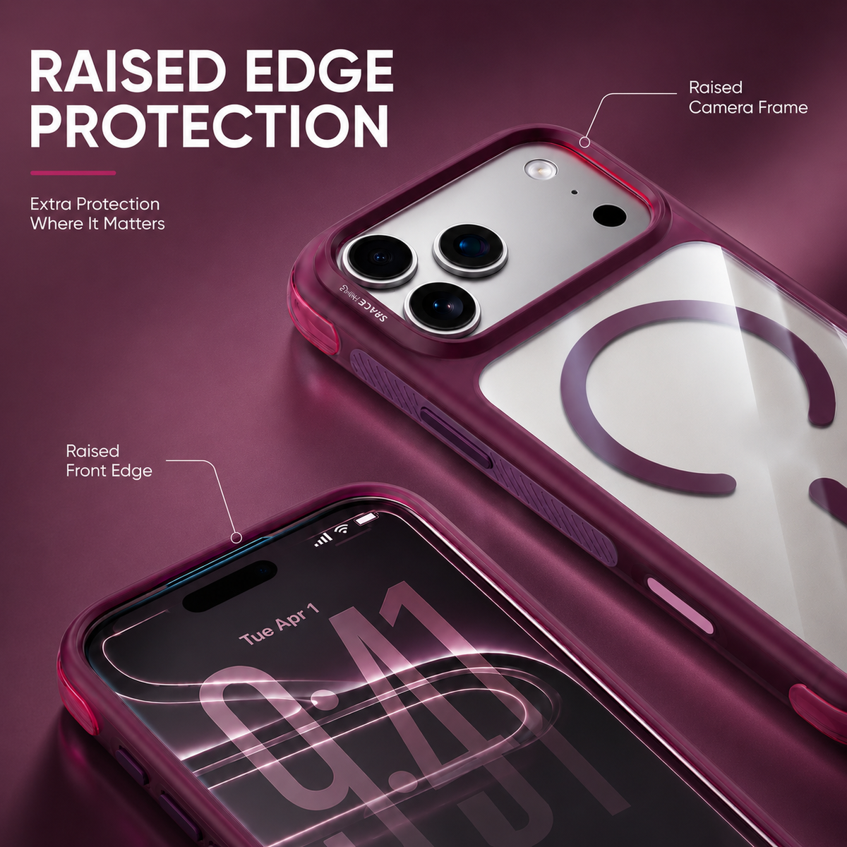 Spacething Fusion Guard MagSafe Case for iPhone 18 Pro Max - Dark Cherry