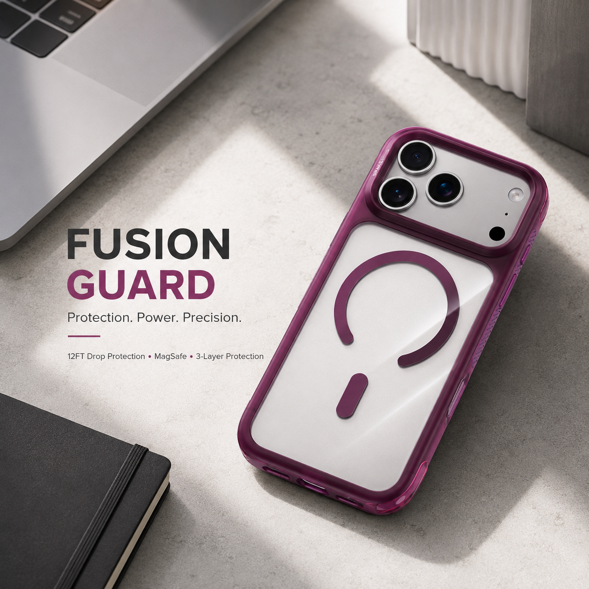 Spacething Fusion Guard MagSafe Case for iPhone 18 Pro Max - Dark Cherry