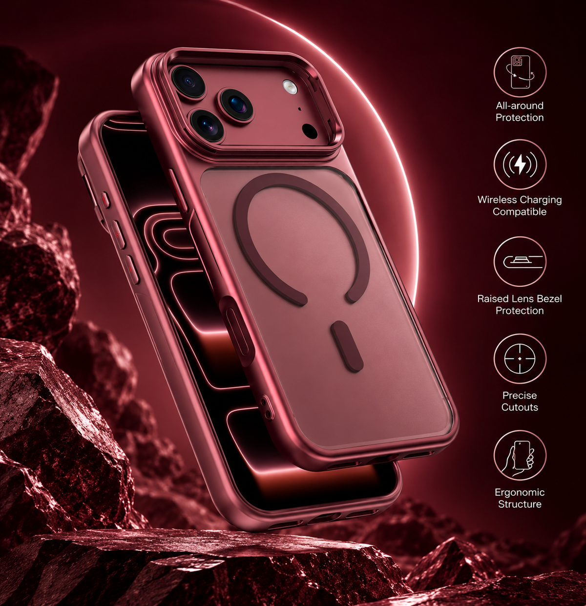 Spacething Helix MagSafe Case for iPhone 18 Pro Max - Dark Cherry