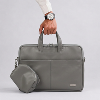 Spacething Helios Leather Laptop Bag With Free Tech Organiser Pouch - Grey