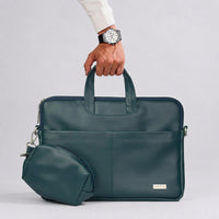 Spacething Helios Leather Laptop Bag With Free Tech Organiser Pouch - Blue